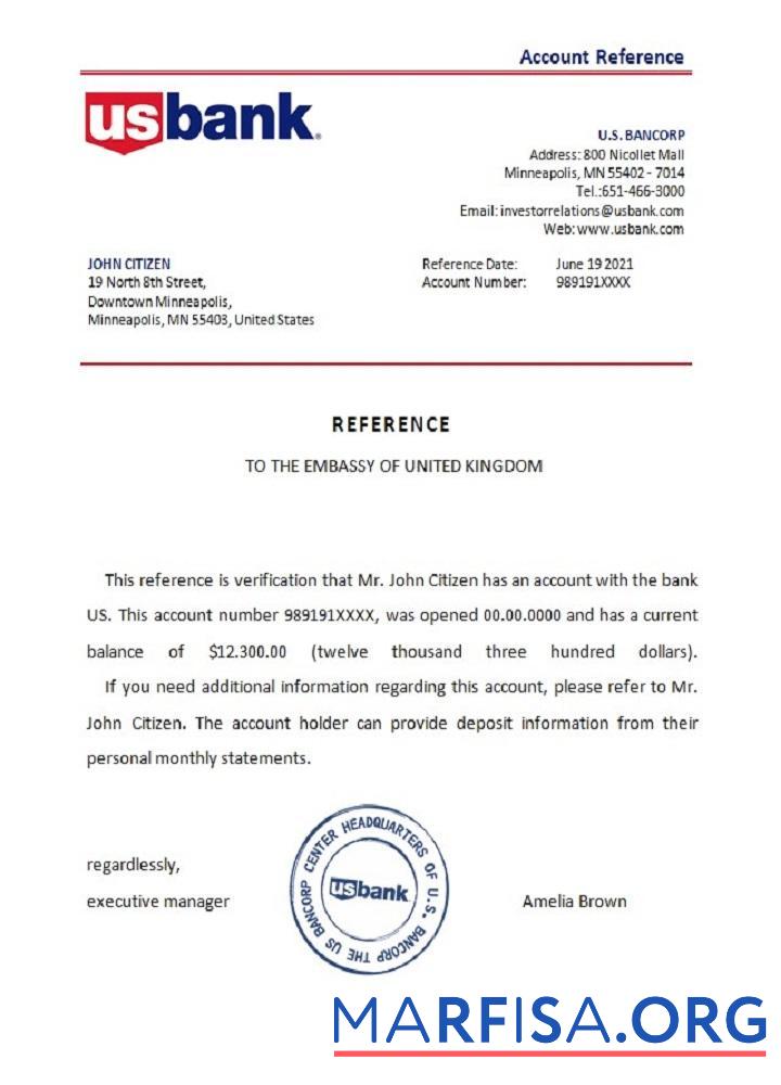 Realistic USA U.S. Bankcorp reference example
